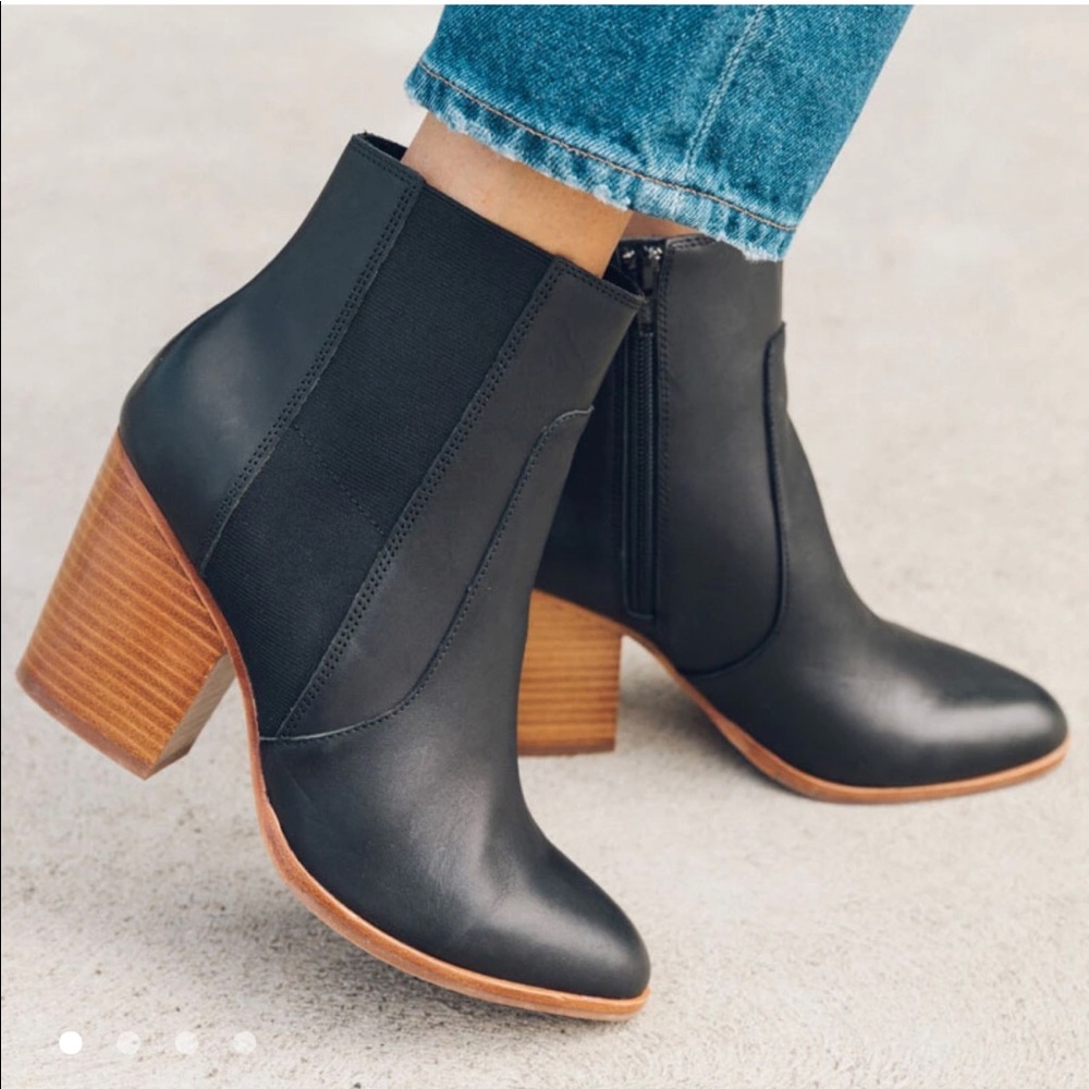 Black Leather Boots | Stacked Block Heel Soludos Emma Ankle Booties